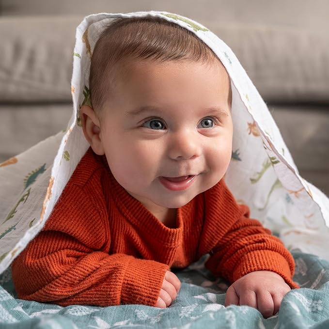 aden + anais Essentials Baby Muslin Swaddle Blankets, Newborn Receiving Blanket for Swaddling, 100% Cotton Baby Swaddle Wrap, 4 Pack, Dino Jungle