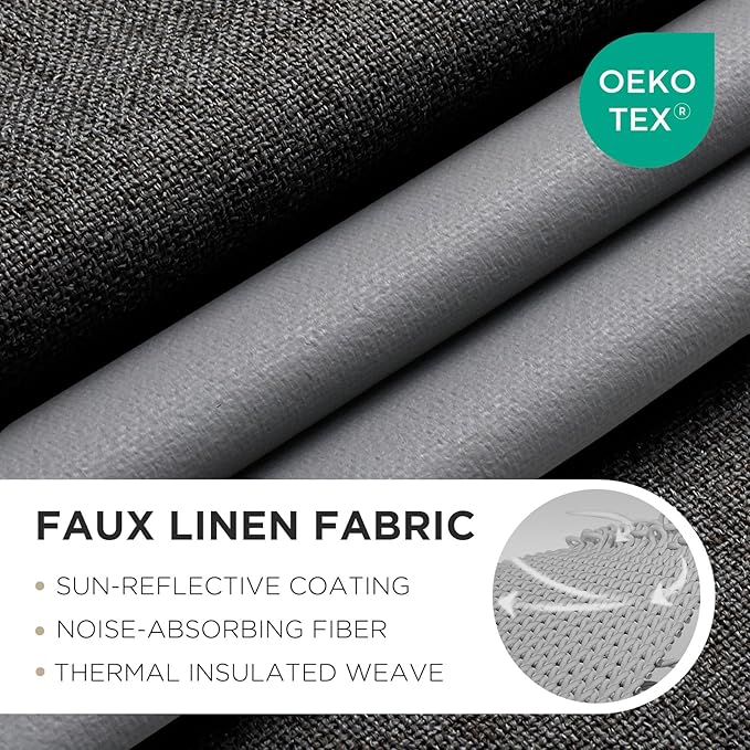 Joydeco Blackout Curtains 90 Inches Long 2 Panels Burg, Room Darkening Curtains for Bedroom, 100% Black Out Textured Thermal Drapes Privacy Protection 2 Panels Set(W52 x L90 Inch, Charcoal Grey)