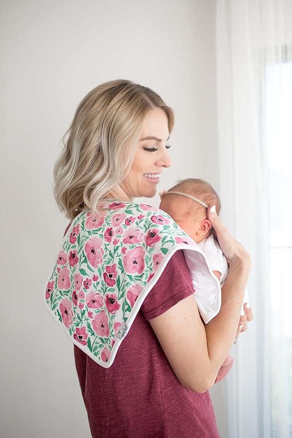 Copper Pearl Premium Baby Burp Cloths - 3-Pack Large Cotton Burp Cloths, Extra Soft Spit Up Rags with 3 Absorbent Layers, Perfect for Baby Girl Gifts (21" x 10" Size, Bloom Set)