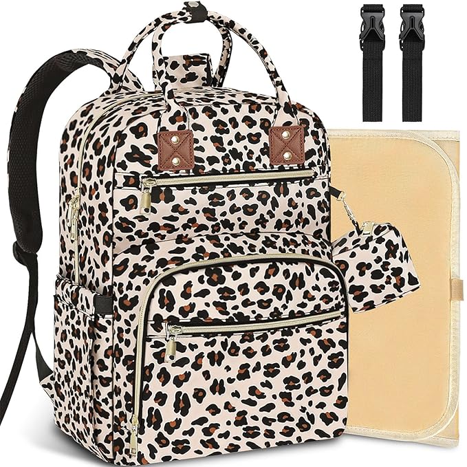Baby Diaper Bag Backpack, Travel Diaper Bags for Baby Girl Boy Large Capacity Baby Bag Backpack for Women Leopard Print