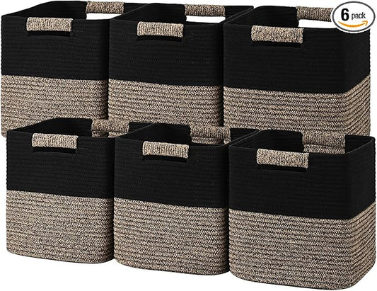 11 Inch Storage Cubes, 6 Pack Cube Storage Bins for Organizing, Cotton Rope Woven Baskets for Shelves, Bathroom, Kids Room, Closets, Baby Nursery