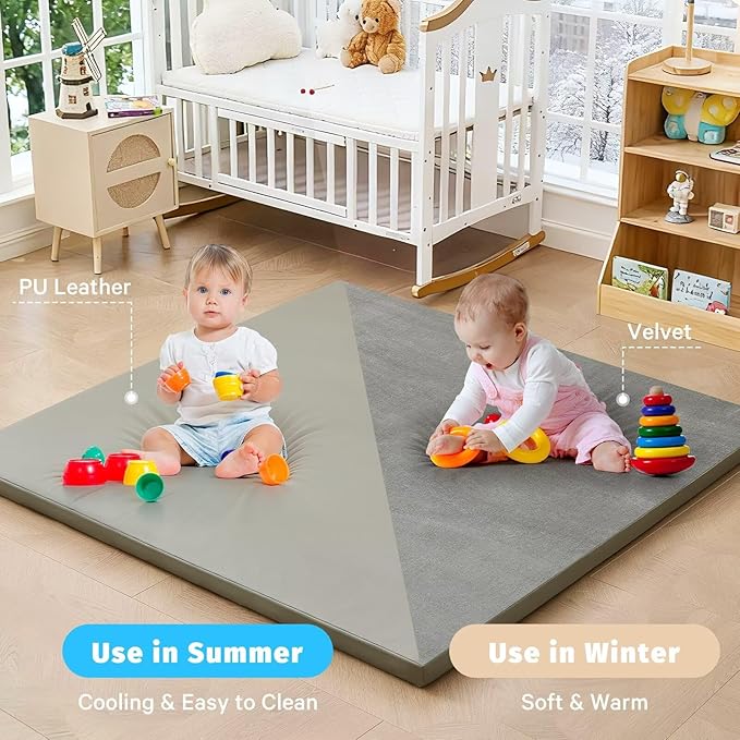 Waterproof Baby Play Mat for Floor 1.3" Thick Memory Foam 50 * 50 Cushion Playpen Playmat Tummy Time Crawling Mat Nursery Rug Pad Mattress Create Soft & Safe Area for Infants,Toddler,Kids,Grey