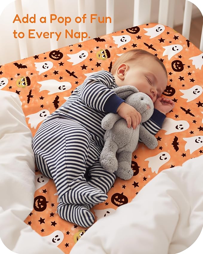 Halloween Baby Crib Sheets, Fitted Crib Sheet for Standard Crib and Toddler Mattress, Frankenstein, Pumpkin, Ghost