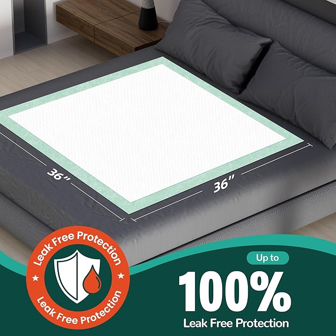 MILDPLUS 100 Count Disposable Bed Pads , 36x36 Inch Extra Large Incontinence Underpads | Heavy Absorbency 115 Grams Pee Pads for Adult, Senior, Baby & Pet Care (No Adhesive)