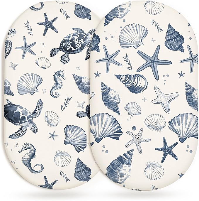 Bassinet Sheets for Baby Girls Boys 2 Pack, Fitted Baby Mattress Sheet for Rectangle, Oval, Hourglass Bassinet Mattress, Breathable Cozy & Universal Fit (Deep Blue)