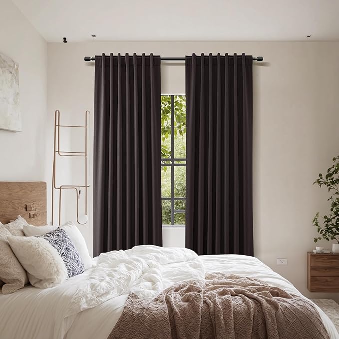 Guken 100% Blackout Curtains 90 Inch Length 2 Panels Set for Living Room Bedroom Back Tab Thermal Insulated Black Out Linen Drapes Room Darkening Cocoa Coffee,52x90