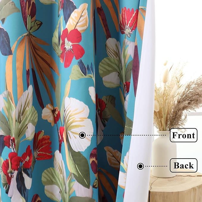 L.Z.E Teal Floral Curtains for Bedroom Turquoise Blackout Patterned Curtains 108 Inch Long 85% Room Darkening Drapes for Living Room Thermal Grommet Top 2 Panels Set Retro Extra Long