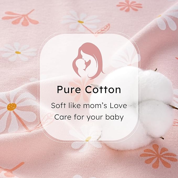 FIEMOL Baby Sleep Sack 6-12 months, 100% Cotton Sleeping Sack for Newborn and Infant, 3 Pack Baby Wearable Blanket for Boy and Girl, 0.5 Tog Lightweight Double Zipper Sleep Bag Pink Orange Flower