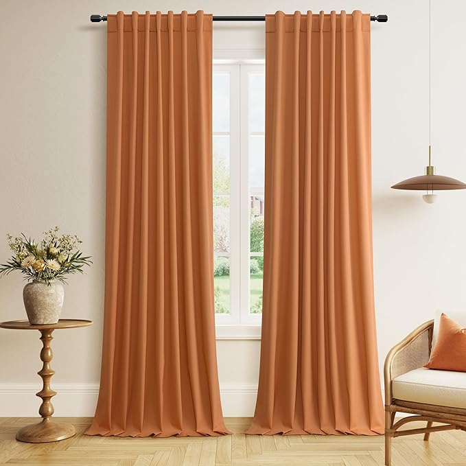 Guken Orange 100% Blackout Curtains 120 Inch Length 2 Panels Set for Living Room Bedroom Back Tab Thermal Insulated Black Out Linen Drapes Room Darkening Window Curtains 52x120