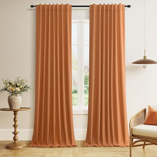 Guken Orange 100% Blackout Curtains 120 Inch Length 2 Panels Set for Living Room Bedroom Back Tab Thermal Insulated Black Out Linen Drapes Room Darkening Window Curtains 52x120