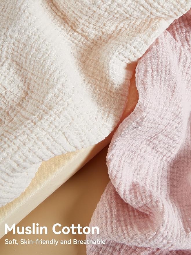 TILLYOU Muslin Changing Pad Cover for Baby Girls Boys, Soft and Breathable Cotton Diaper Changing Table Cover, 2 Pack(Pink&Apricot)