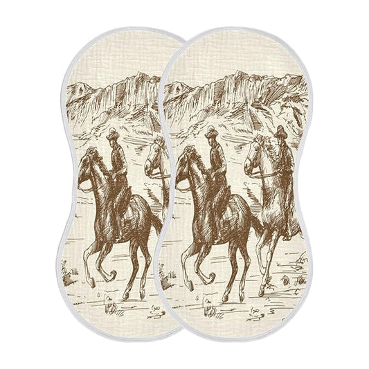 WELLDAY Muslin Baby Burp Cloths Set of 4, Soft Absorbent Western Desert Cowboy Muslin Washcloths, Bibs, Face Towel for Newborn Boys Girls, 22 x 11 Inch
