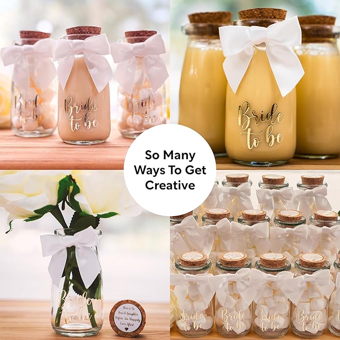 Ethisa 12 Pack Bride To Be Party Favors - Vintage Glass Bottles with Ribbons and Stickers - Bridal Shower Favors for Guests and Table Centerpieces Decorations - Sturdy Bachelorette Theme Candy Jar