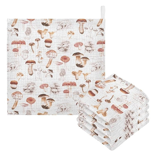 Baby Washcloths Cotton Different Mushrooms Baby Muslin Washcloths Soft Baby Face Towel for Newborn Infants Baby Wipes, 11.8 X 11.8 Inch, 3 Pack