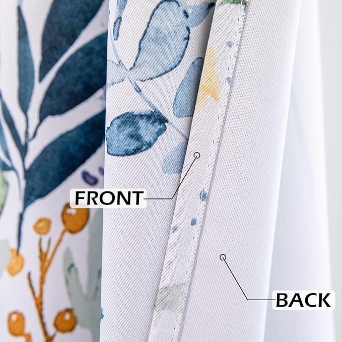 MYSKY HOME Floral Curtains 90 inch Long Living Room Curtains Room Darkening Curtains Thermal Insulated Light Blocking Drapes Grommet for Bedroom Bathroom, 2 Panels, Yellow and Blue