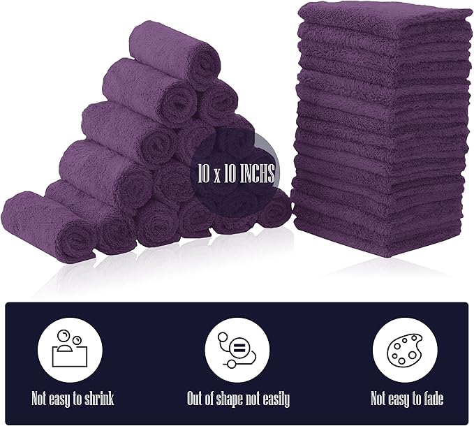 32 Pack Baby Washcloths - Luxury Coral Fleece - Extra Absorbent and Soft Wash Clothes for Newborns, Infants and Toddlers - Suitable for Sensitive Skin and New Born - Baby Shower - Plum, 10x10 Inch