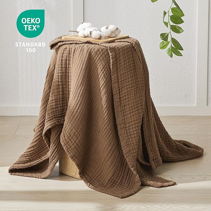 EMME Cotton Muslin Twin XL Blanket Breathable Gauze Blanket Soft Lightweight Blankets Adults Gifts for Women (Brown, 66"x90")