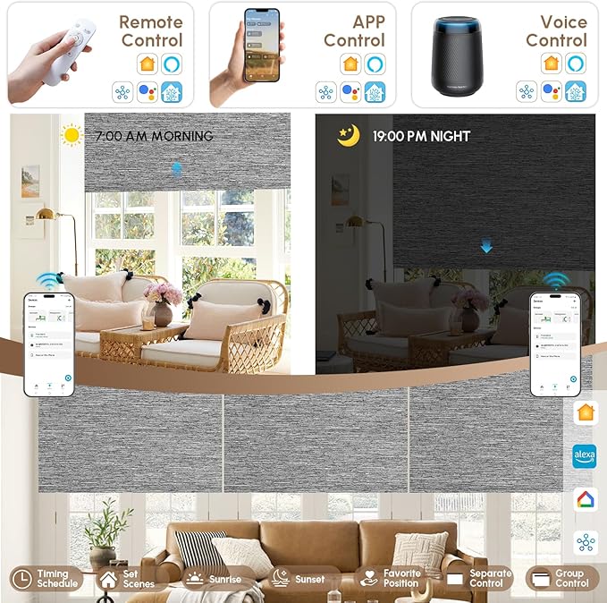 Kincmo No Drill Motorized Blinds with Remote, 100% Blackout Roller Shades for Windows, Custom Electric Blinds Compatible with Alexa, Apple Homekit, Google Home (100% Blackout Dreamy Dark Grey)