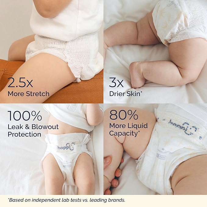 Hoppi 360° Waistband Potty Training Pants | Size 5 Pull Up Diapers (27-38 lbs) | Ultra Soft Hypoallergenic for Sensitive Skin | Absorbent Overnight Leak Protection, 32 Count