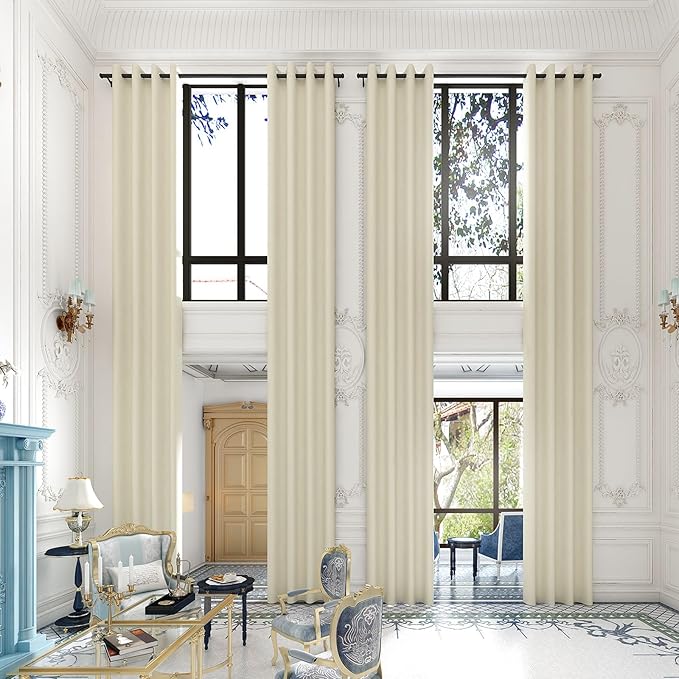Extra Long Blackout Curtains - 2 Story High Living Room Drapes - Tall Curtains for High Ceiling or Long Window - 144 156 168 192 204 216 240 Inch 12ft-20ft Length(1 Panel,Beige, 100″x132″)
