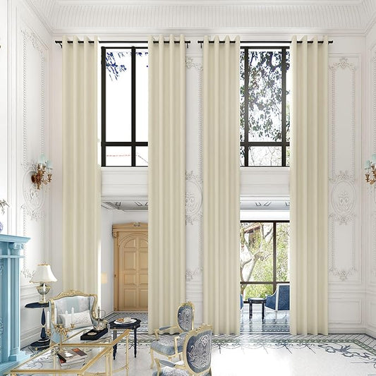 Extra Long Blackout Curtains - 2 Story High Living Room Drapes - Tall Curtains for High Ceiling or Long Window - 144 156 168 192 204 216 240 Inch 12ft-20ft Length(1 Panel,Beige, 100″x144″)