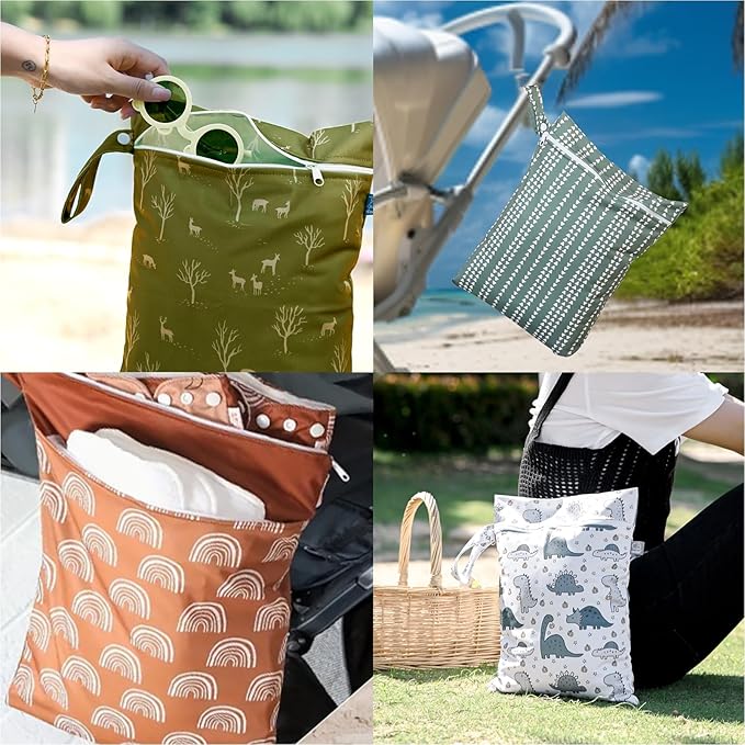 Happy Flute 3 Set Wet Bag Storage Bag Zipper Waterproof Washable Travel Bags, Beach, Pool, Gym Bag for Cloth Diaper, Swimsuits & Wet Clothes for Baby,11.8x15.7inch (YMX002-S11)