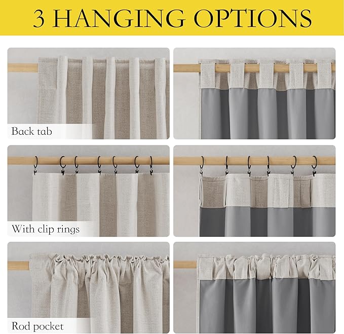NICETOWN Brich Vintage Open Linen Weave Flax Thermal Curtains, 100% Blackout Curtains 84 inches Long for Dining Room, 52" Wide Per Panel, Set of 2, Soundproof Window Treatment Drapes for Hall Room