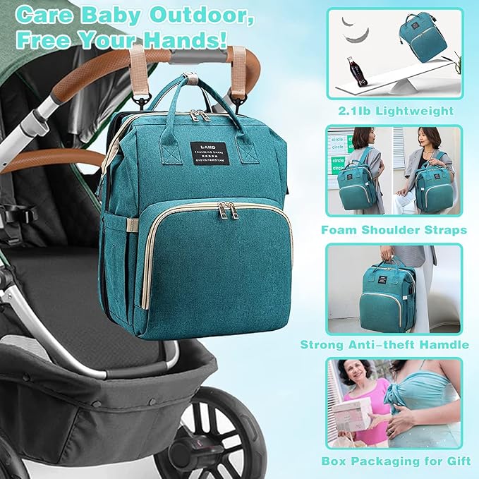 Baby Diaper Bags with Changing Station,900D Oxford Waterproof Diaper Bag Backpack for Moms Dads with USB Charging Port,Large Capacity Baby Essentials(Ungrade-Green)