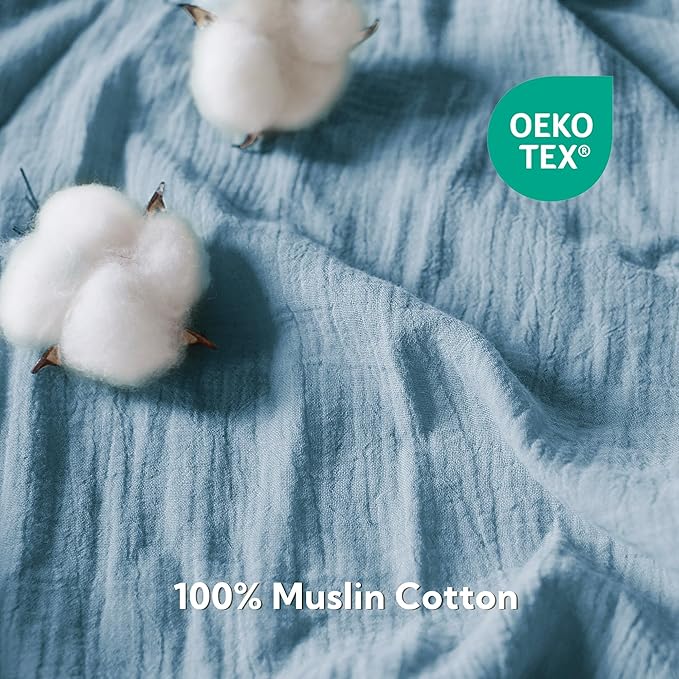 SOULFUL Mini Muslin Crib Sheets for Boys Girls, 2 Pack Soft and Breathable Cotton Fitted Crib Sheets for Standard Crib Mattress (24"x 38", Green & Blue)