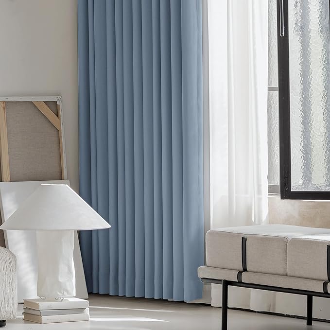 FMFUNCTEX 100% Blackout Curtains for Bedroom, Slate Blue Curtain 108 Inches Long Drapery Thermal Insulated Curtains for Living Room, Black Out Drapes Rod Pocket Room Darkening 2 Panels