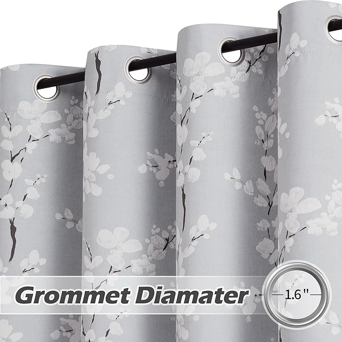 Fmfunctex Blue Valance Curtain, Blossom Blackout Window Valance Thermal Insulated Rod Pocket Floral Valance Curtains, 50'' Wx18'' L, Grey and White, 1 Panel