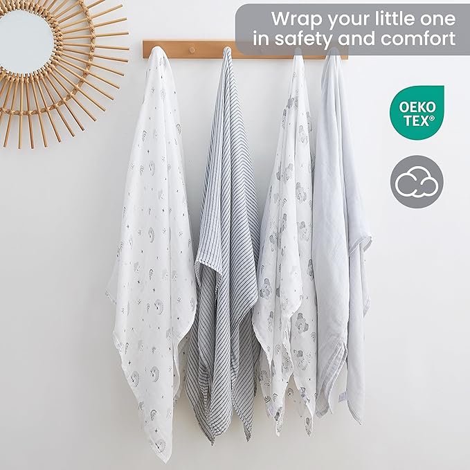 Softan Swaddle Blankets for Baby Girls & Boys Gift, Large 47X47 inches Receiving Blankets for Newborn,4 Pack Gray Elephant