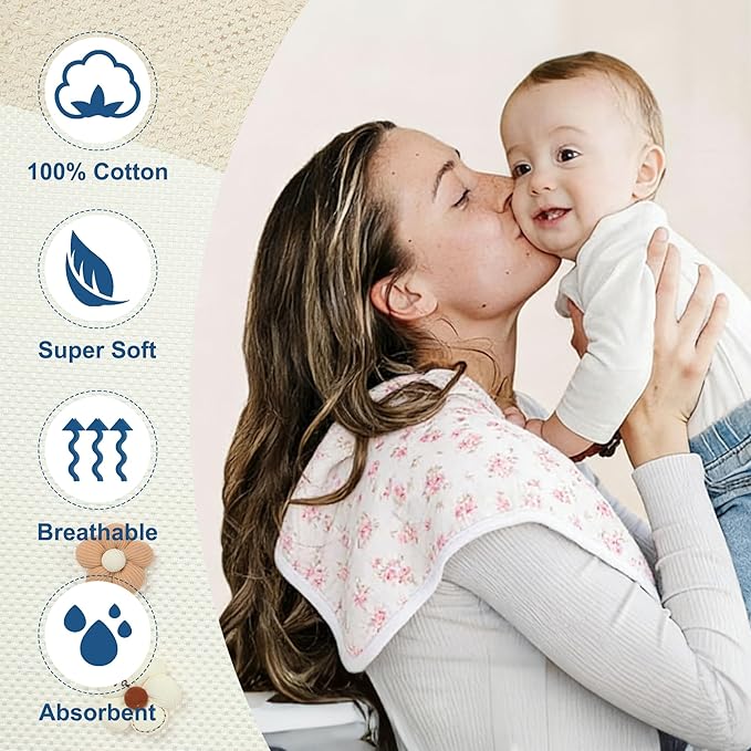 Hakochia Burp Cloths for Baby Boy & Girl Organic Cotton Large Unisex Burp Clothes Extra Absorbent Soft Neutral Burping Rags Spit Up Cloth Sets for Newborns 8 Pack