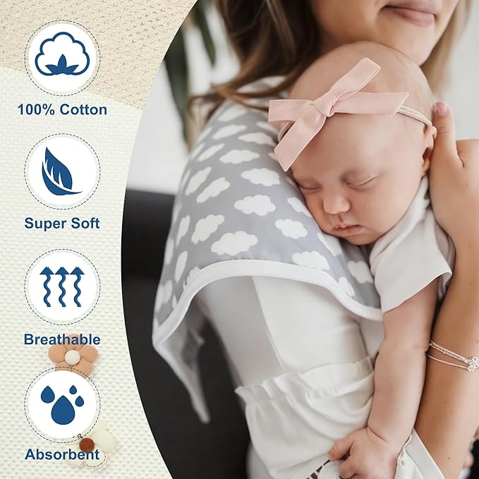 Hakochia Burp Cloths for Baby Boy & Girl Organic Cotton Large Unisex Burp Clothes Extra Absorbent Soft Neutral Burping Rags Spit Up Cloth Sets for Newborns 8 Pack