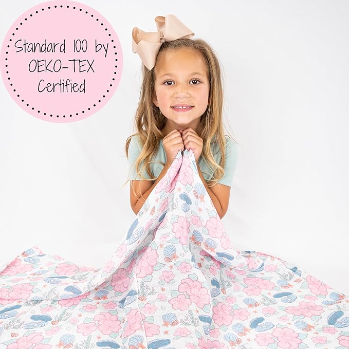 LollyBanks Baby Swaddle Blanket for Girls, 100% Cotton Soft and Breathable Muslin Swaddle Blanket 47 x 47 Inches, Lightweight Newborn Blankets, Baby Essentials Must Haves (Clams Flower Print)