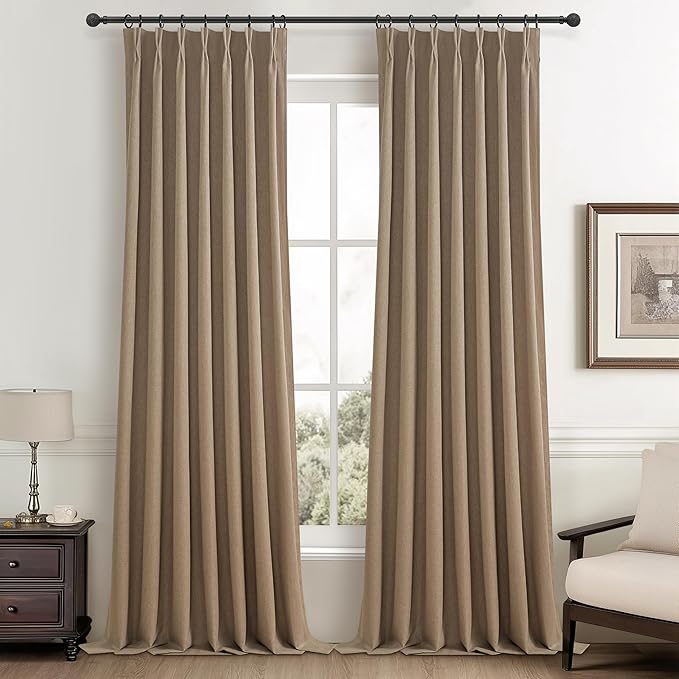 Primitive Curtain 105 Inch Long 2 Panels Burg,Chocolate Rust Brown Pinch Pleated Linen Blended Floor Length to Ceiling Traverse for Living Room Blackout Drapes Sun Blocking Window (40"Wx105"Lx2Panels)