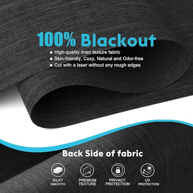 100% Blackout Roller Shades, Free-Stop Cordless Roller Blinds for Windows, Thermal Insulated Linen Fabric Window Shades UV Protection for Home, Door, Deep Grey, 70.5" W x 72" H