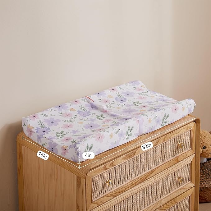 TILLYOU Changing Pad Cover Girl Set in Soft Jersey Material - Fits 32"/34''x16 Contoured Pad for Babies, Brilliant Little Flowers and Purple