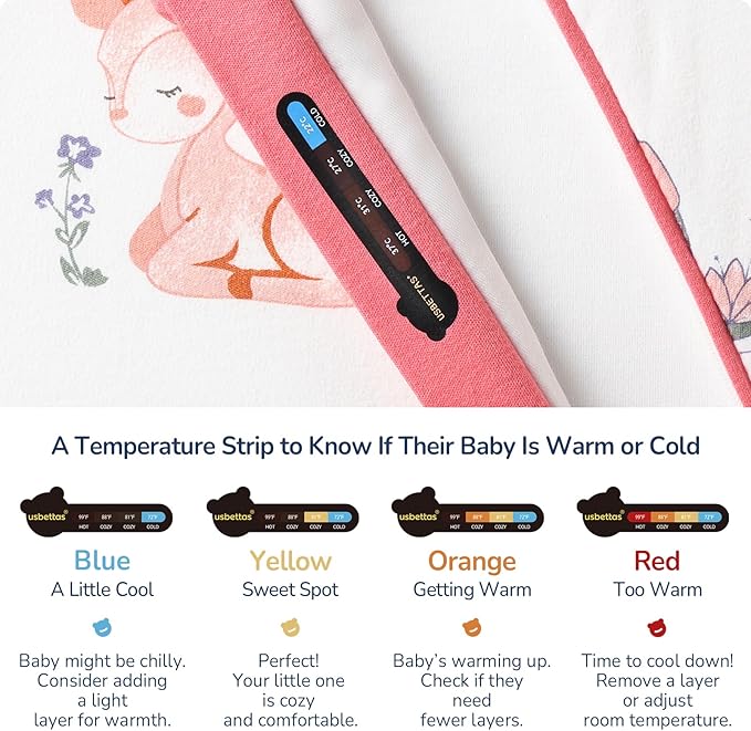 usbettas 1.0 Tog 2.5 Tog Baby Sleep Sack, 100% Cotton Baby Sleeping Bag 3-24M, 2-Way Zipper Baby Wearable Blanket