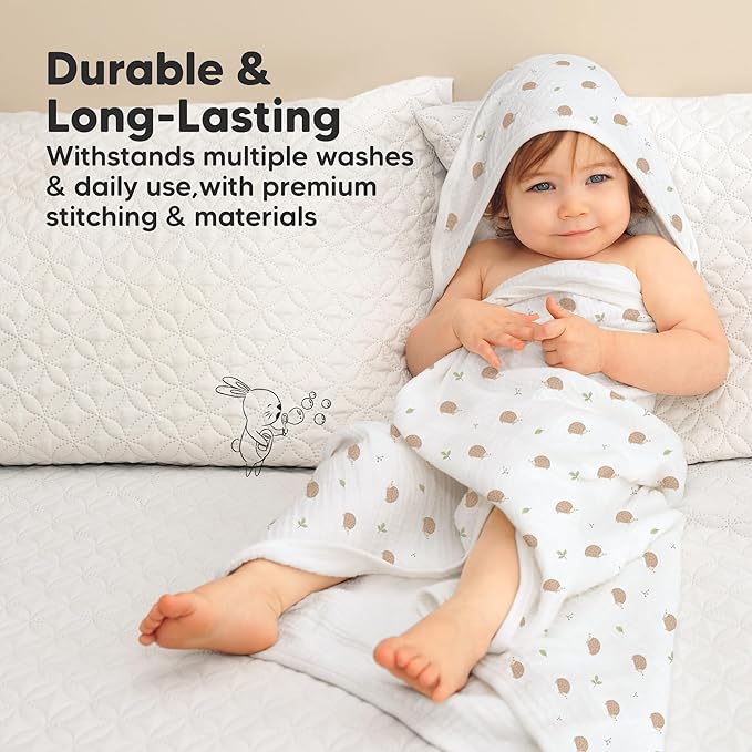 KeaBabies Muslin Baby Bath Towels with Hood for Girls, Boys -Large Organic Cotton Hooded Baby Towels for Newborns,Toddlers,Infant,Kids,Soft Absorbent Newborn Bath Essentials Gift Set(Bruce, Regular)