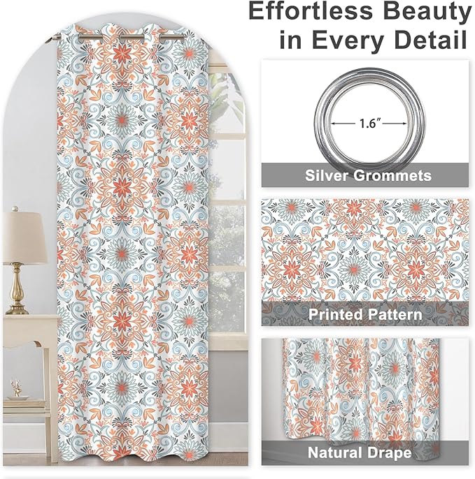 Blackout Curtains for Living Room and Bedroom, Black Out Bedroom Living Room Window Curtains 84 Inch Long 2 Panels Set, Vintage Floral Room Darkening Soundproof Thermal Curtains for Winter Insulated