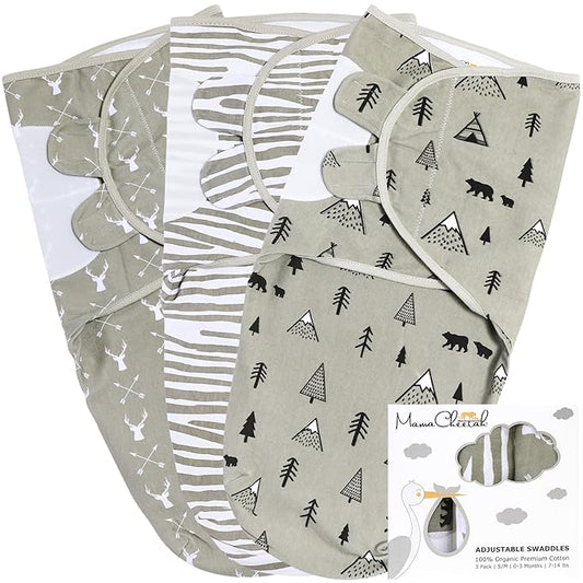Mama Cheetah Baby Swaddle Sack 3-6 Month, Organic Cotton Swaddling Sleep Sack, Infant Swaddle, Large Swaddle Wrap, Easy Swaddles for Boy Girl, 3-Pack