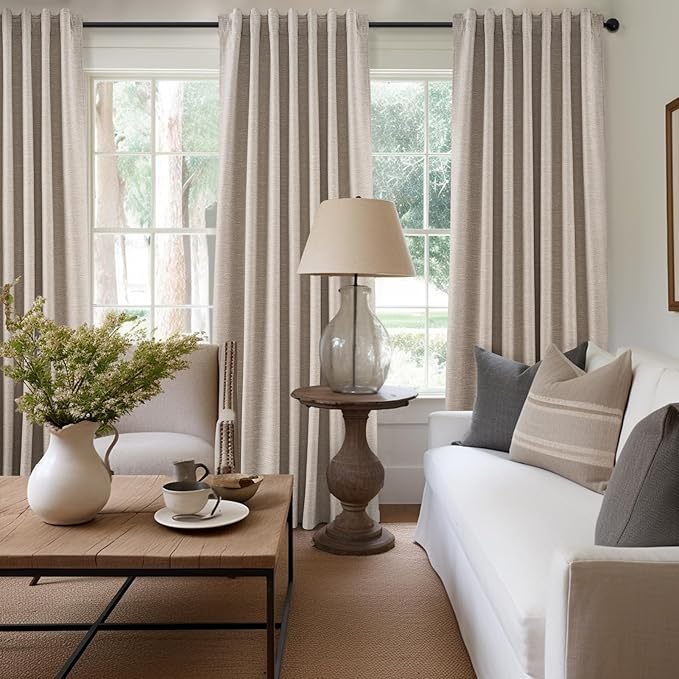 Topfinel 90 Inch Long Blackout Curtains for Sliding Glass Door, Tweed Light and Draft Blocking Drapes for Living Room Traverse Ring Top Heavy Duty Lined Cottagecore Bay Window Curtains 2 Pack
