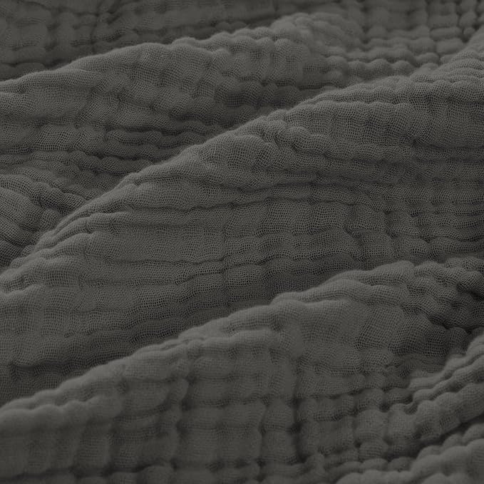 Carriediosa 100% Cotton Muslin Throw Blanket 50" X 70" Twin XL Size，4-Layers Summer Gauze Throws for Bed Couch，Soft Lightweight Breathable Linen Blankets Bedspread for Adults All Season，Dark Grey