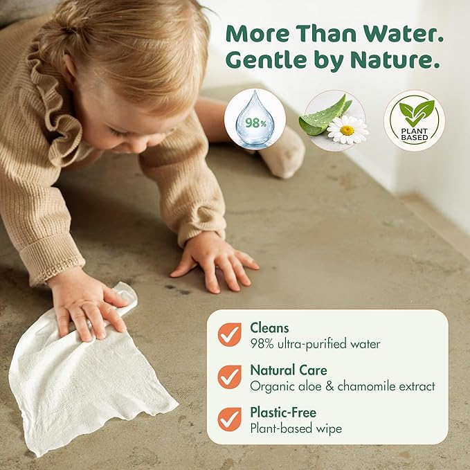Eco by Naty Unscented Baby Wipes, (3 packs of 56), Plant based Compostable Wipes, 0% plastic. No nasty chemicals, 168 Count