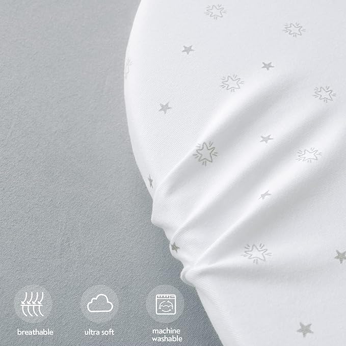 Bassinet Sheets 2 Pack 32" x 18"-Fit for Arm's Reach Clear-Vue & Cambria Co-Sleeper, RONBEI Bedside Bassinet, Chicco LullaGo Nest Portable Bassinet, Ultra Soft & Super Stretchy, Grey & White Star