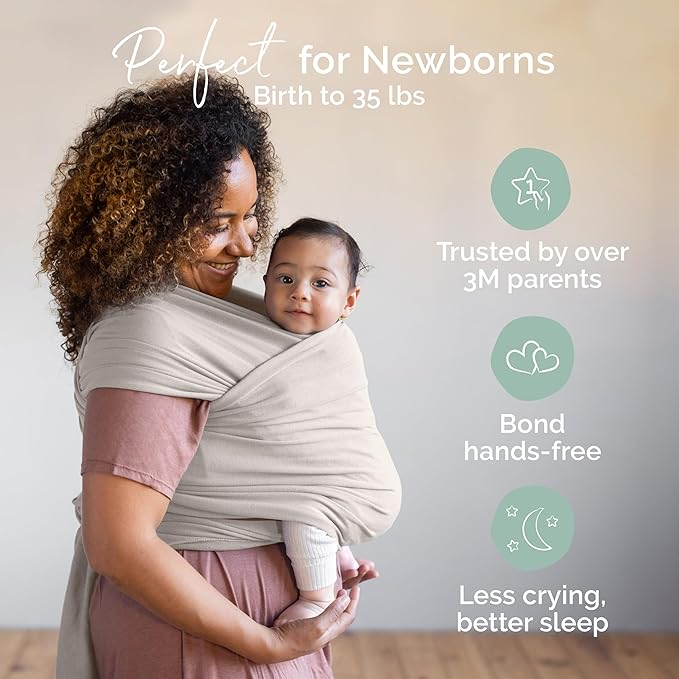 Boba Baby Wrap Carrier – Original Baby Sling Carrier for Newborns (7–35 lbs), Soft, Secure, Hands-Free & Ergonomic, Ideal for Comfortable Bonding, New Parents (Beige)