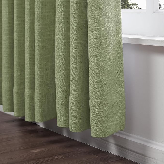 ChadMade Nature Color Linen Look Grommet Drape 63 Inches Long Curtian Room Darkening Faux Linen Drapery for Living Room Kids Room Nursey Small Window 50Wx63L, 1 Panel, Jade Green, Tallis Collection