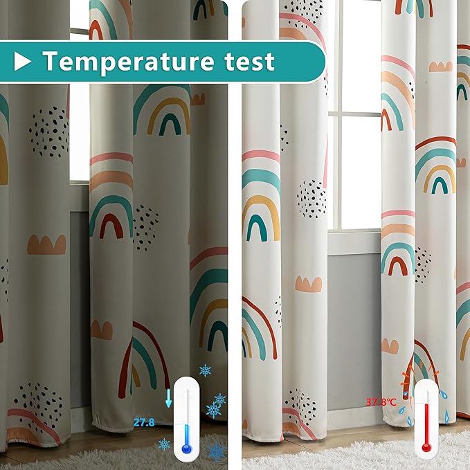 chiinvent Blackout Rainbow Curtains for Kids Cute Rainbow Room Darkening Window Curtains Decorative Cartoon Black Out Curtain for Girls Bedroom Nursery, C1, 52" x 108", 2 Panels (90% Blackout)