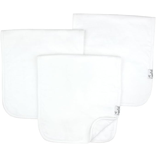 Copper Pearl Premium Baby Burp Cloths - 3-Pack Large Cotton Burp Cloths, Extra Soft Spit Up Rags with 3 Absorbent Layers, Perfect for Baby Boy and Baby Girl Gifts (21" x 10" Size, White Basics Set)